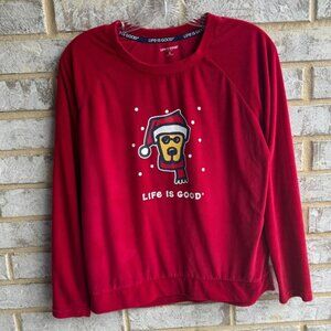 Life Is Good Red Pajama Top with Dog Graphic